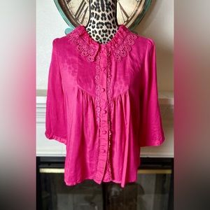 New-Beautiful Pink Lace Collar Blouse